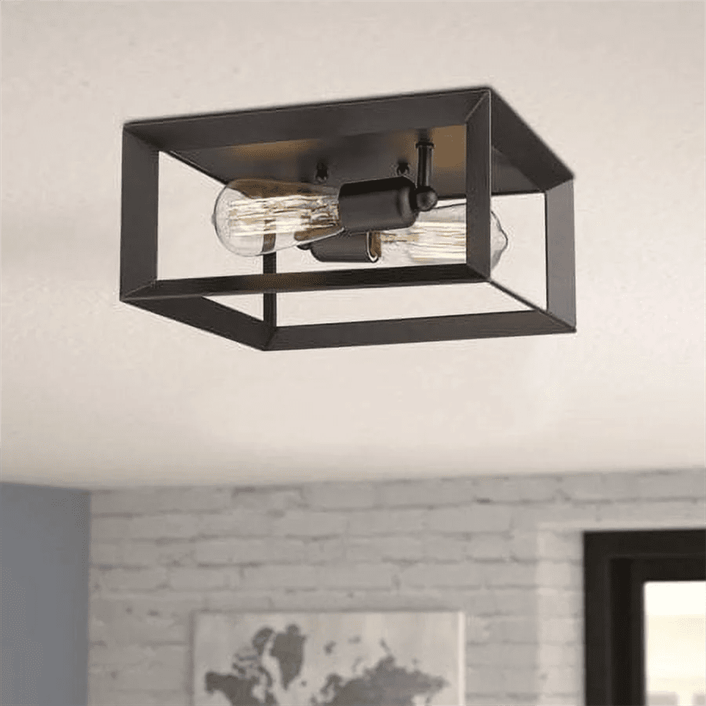 LOHASLED 2-Light Flush Mount,Contemporary Ceiling Lighting Fixture, Metal Black Square Lamp Ceiling Light for Hallway, Kitchen, Entryway, Indoor Living Room