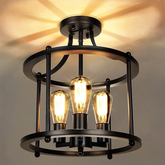 LOHASLED 3-Light Farmhouse Industrial Rustic Black and Gold Industrial Ceiling Light Fixture, for Dining Room Hallway Entryway Bedroom Living Room