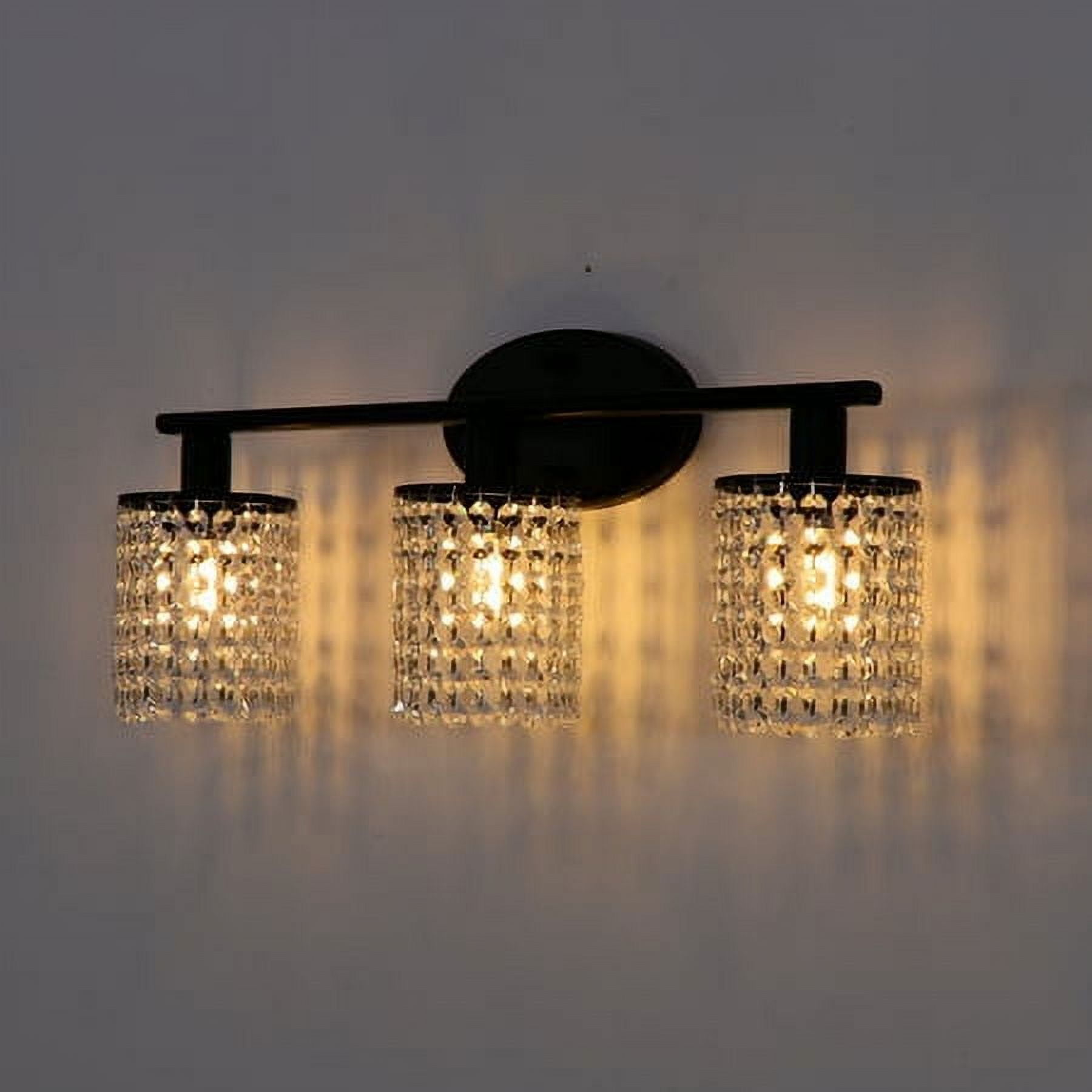 LOHAS 3-Light Modern Black Bathroom Vanity Lights with Crystal Shade, Industrial Crystal Drop Bathroom Lighting Fixtures,Interior Lighting Fixture Over Mirror