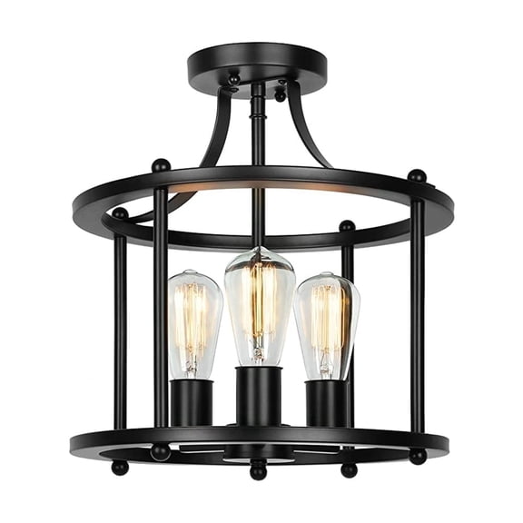 LOHASLED 3 Lights Black Semi Flush Mount,Retro Convertible Ceiling Light Fixture,for Hallway, Entryway, Bedroom,Farmhouse,Dining Room
