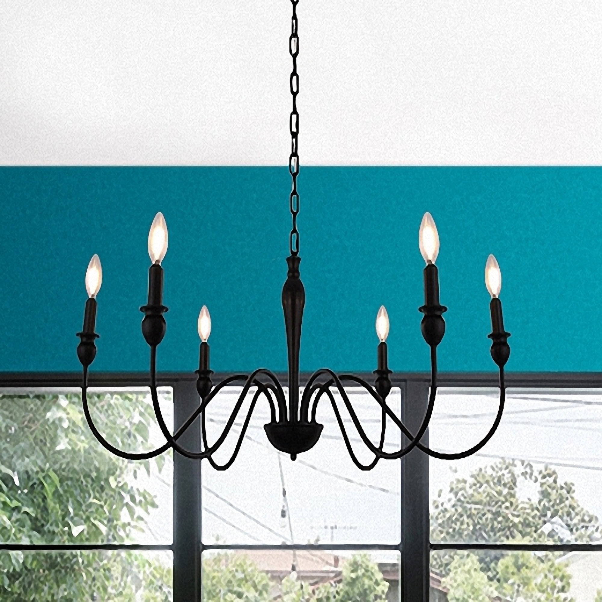 Farmhouse Black 6-Light Candle Chandelier - Rustic Industrial Pendant For Dining Room