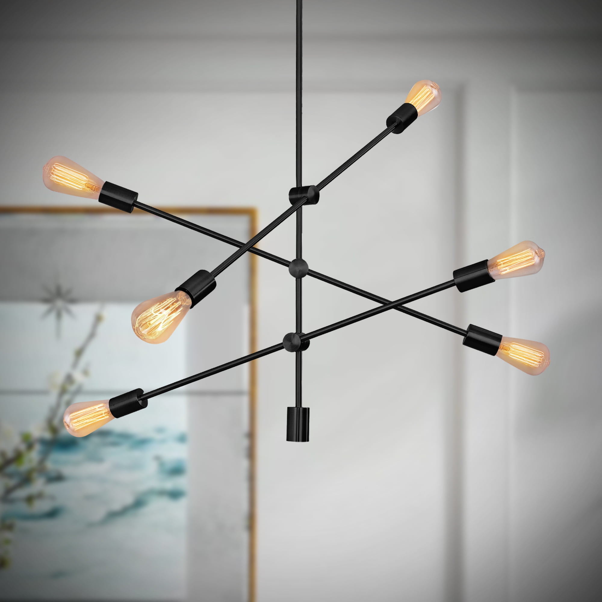 Black Metal 6-Light Sputnik Chandelier Pendant