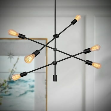 LOHASLED 6-Light Black Finish Chandelier Light, Sputnik Chandeliers Vintage Ceiling Light Moderd Pendant Lighting for Living Room
