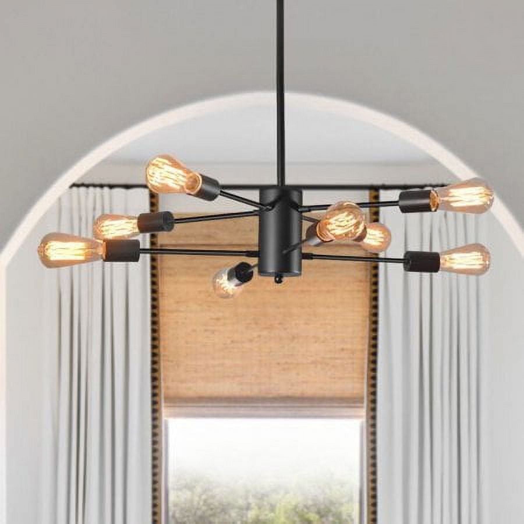 8-Light Black Metal Sputnik Chandelier with Adjustable Arms