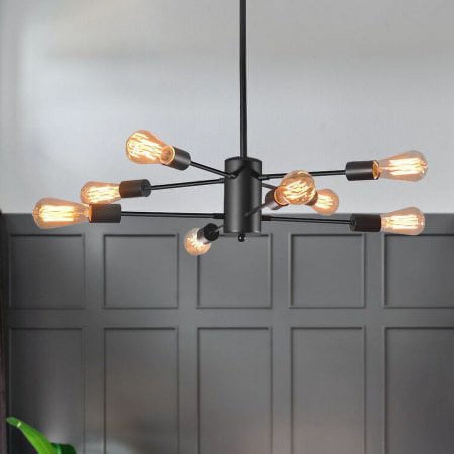 8-Light Black Metal Sputnik Chandelier with Adjustable Arms