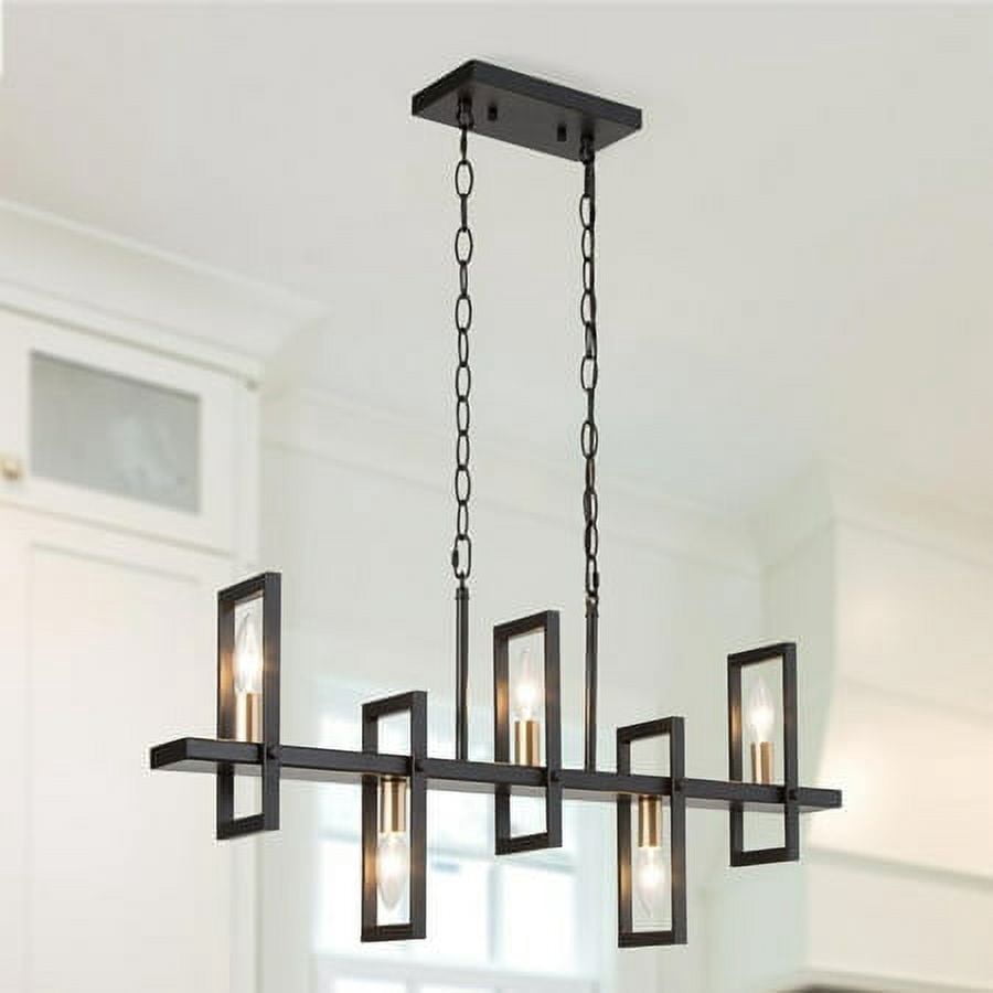 "LOHAS Black and Gold Farmhouse Dining Chandelier,5Light Metal Dining