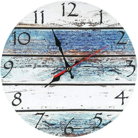 LOHAS Home 12 Inch Silent Vintage Design Wooden Round Wall Clock, Arabic Numerals,Vintage Rustic Shabby Chic Style,Wooden Round Home Decoration Wall Clock (Seashore)