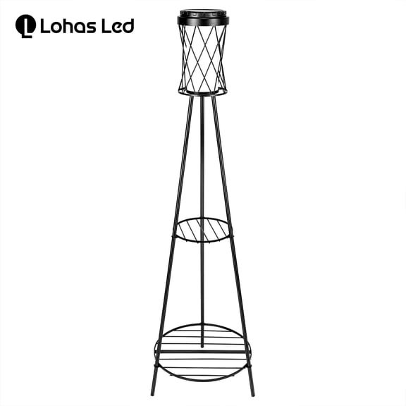 LOHAS LED Solar Plant Racks with Light, 45.2 in 2-Tier Outdoor Plant Stand, Auto Dusk to Dawn, 3 Color Modes for Patio, Garden, Yard Decor