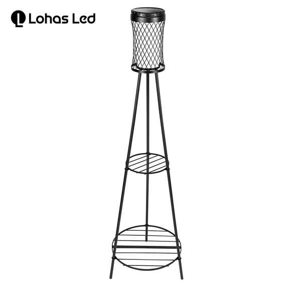 LOHAS LED Solar Plant Racks with Light, 45.3.3 in 2-Tier Metal Stand, Auto Dusk to Dawn, 3 Color Modes for Garden, Patio, Balcony Decor