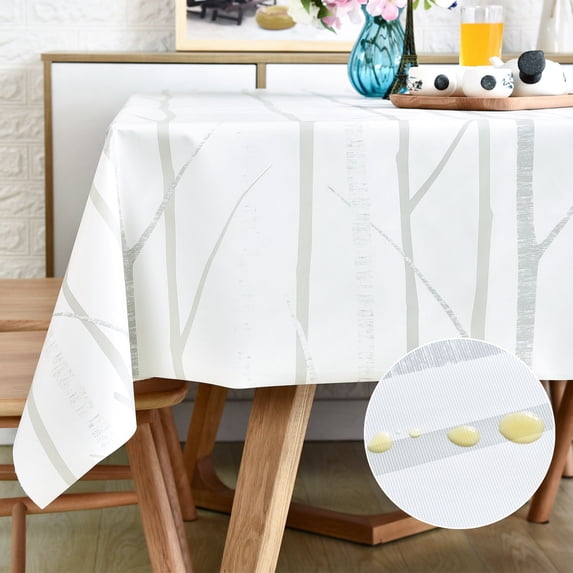 LOHASCASA Vinyl Oilcloth Tablecloth Rectangle Spillproof Wipeable Stainproof PVC Plastic Waterproof Tablecloths for Birthday,Christmas,Banquet Kitchen Dining Tablecloth - Ivory White Tree 54 x 84 Inch