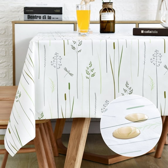 LOHASCASA Vinyl Oilcloth Tablecloth Rectangle Waterproof Wipeable PVC Heavy Duty Reusable Plastic Tablecloths for Dining Tables Extra Large Grass - White and Mint Green 54 x 108 Inch