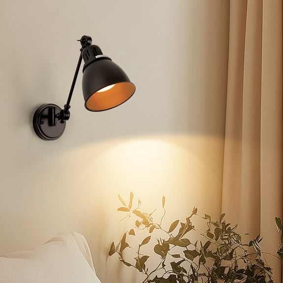 LOHASLED 1-Light Industrial Wall Sconce, Black Gold Metal Shade, Adjustable Arm, E26 Base for Bedroom Living Room
