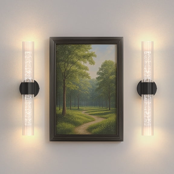 LOHASLED 2-Light Black Wall Sconce, 21.7" Modern Crystal Column Clear Glass, Built-in 3W LED 3000K Warm White, Hardwired Indoor Lighting for Hallway Bedroom Living Room