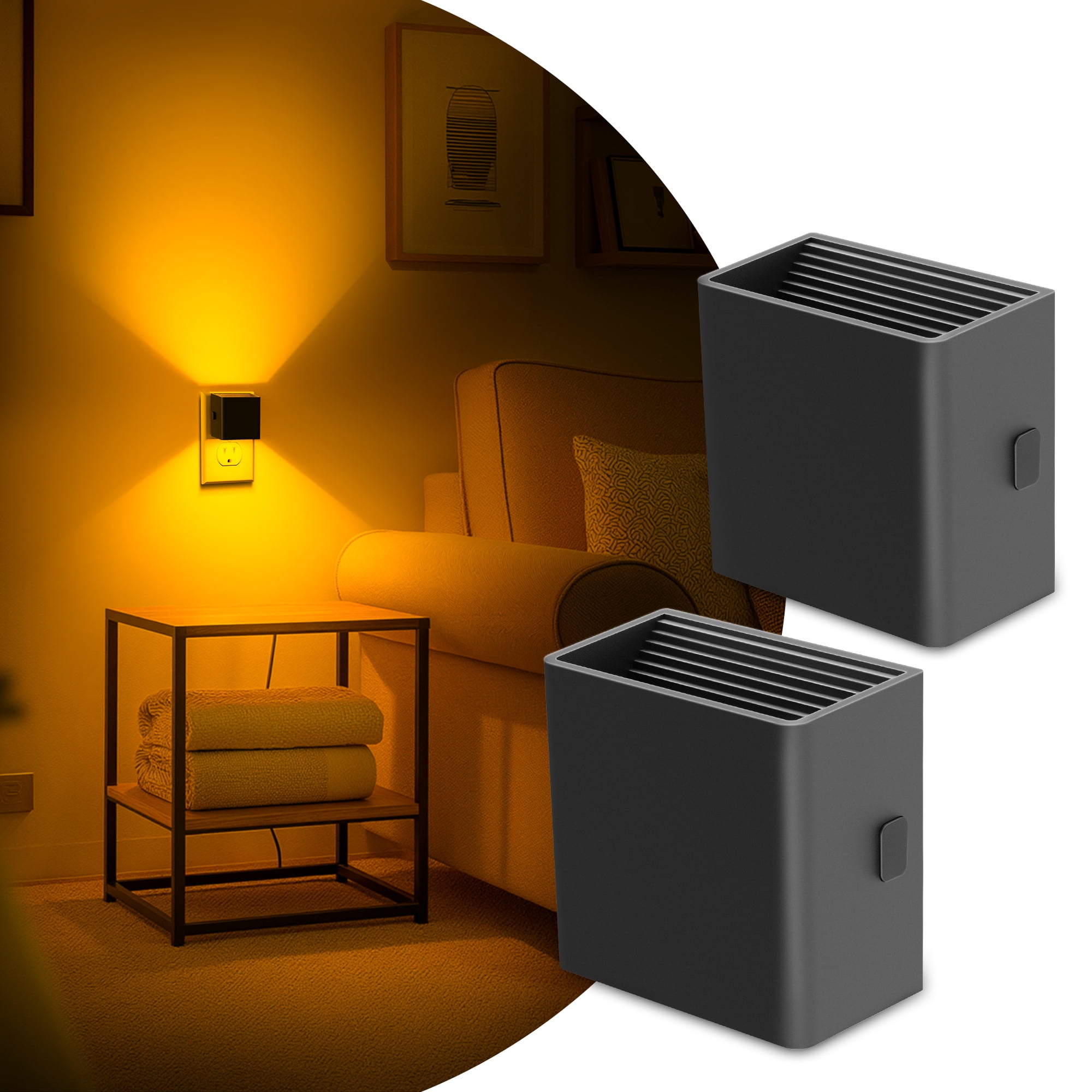 LOHASLED 2 Pack Black Amber Dimmable Square Night Light 3-Level