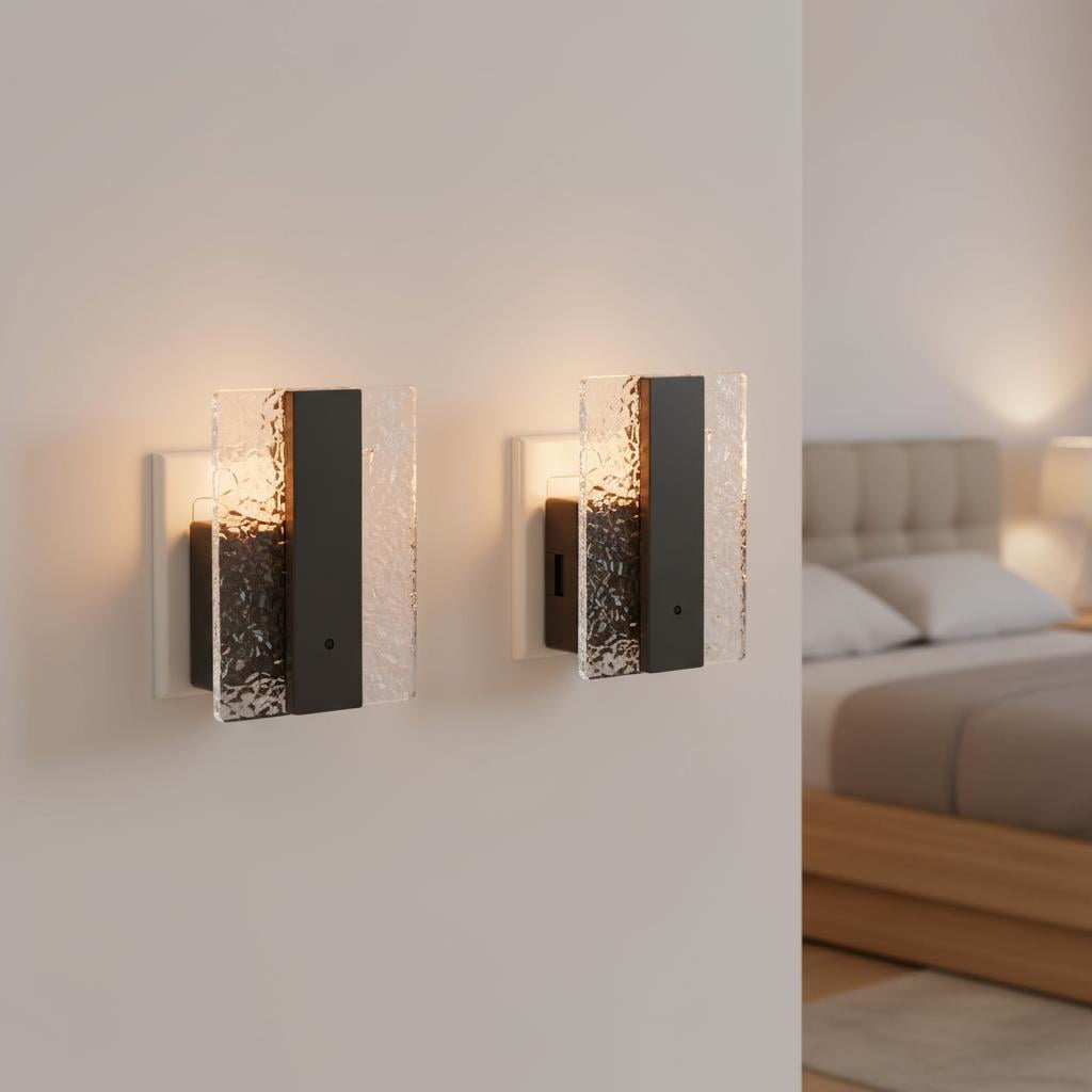LOHASLED 2 Pack Black Amber Modern Square Night Light with Sliding Dimmer