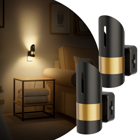 LOHASLED 2 Pack Black & Brass Bamboo Column Night Light with Dimmer