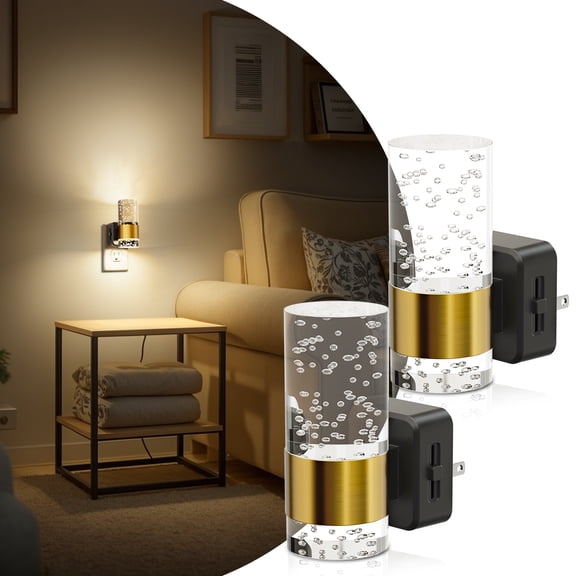 LOHASLED 2 Pack Black & Brass Bubble Column Dimmable 3000K Night Light