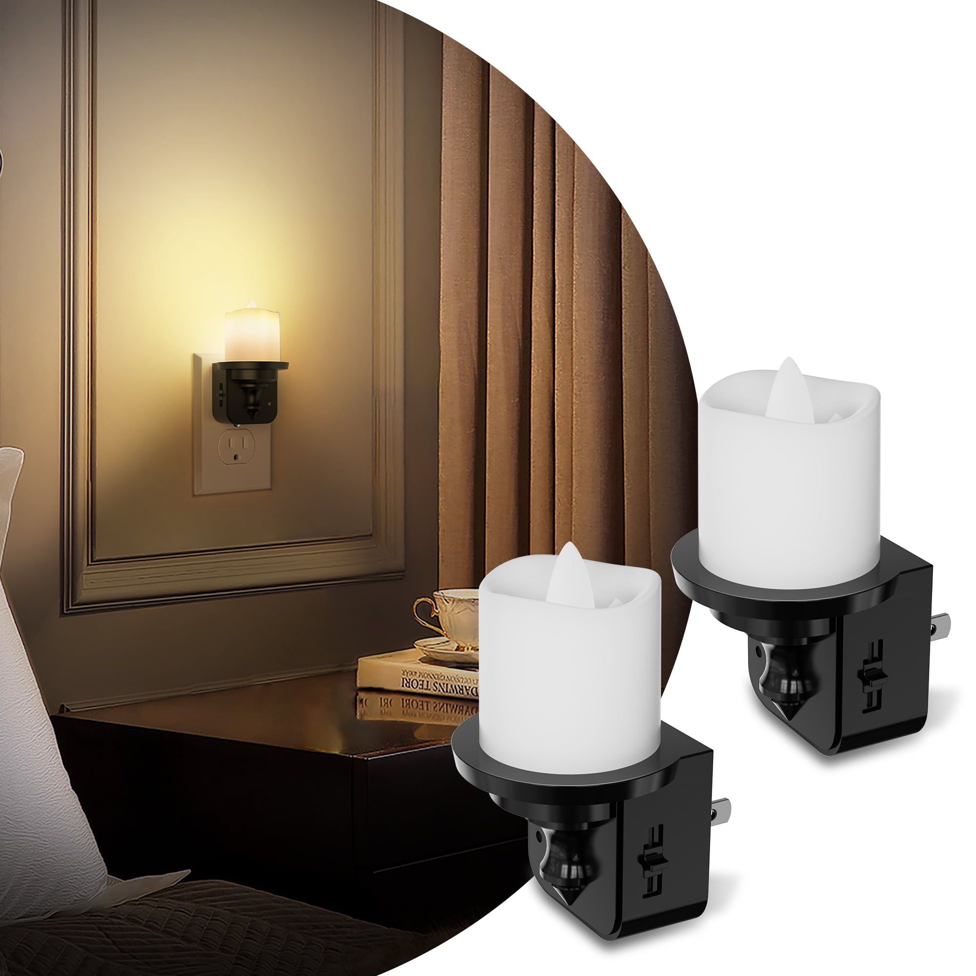 LOHASLED 2 Pack Black Warm White 3000K Candle Night Light with Dimmer