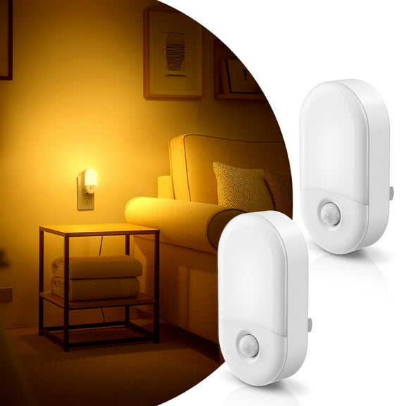 LOHASLED 2 Pcs Amber Motion Sensor LED Night Lights with Dimmer