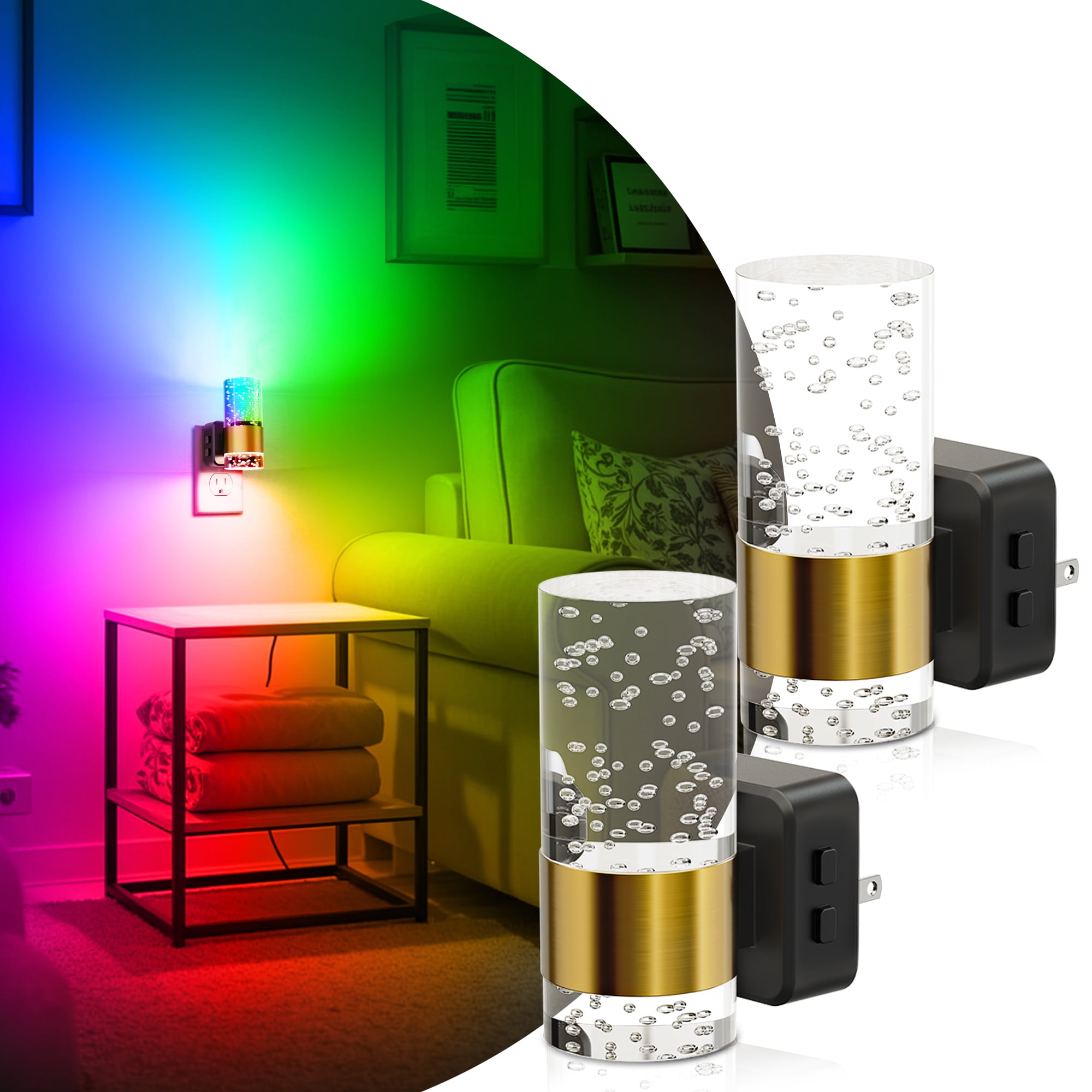 LOHASLED 2 Pcs Black & Brass Smart RGB+Warm White Night Light