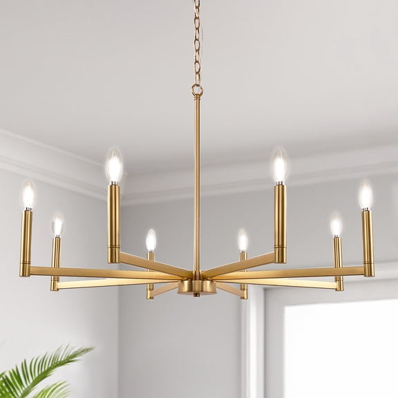 LOHASLED 35.4" 8-Light Branch Chandelier, Modern Gold Candle Style Ceiling Light with E12 Base, Height Adjustable up to 72", Large Dining Room Chandelier for Living Room, Foyer
