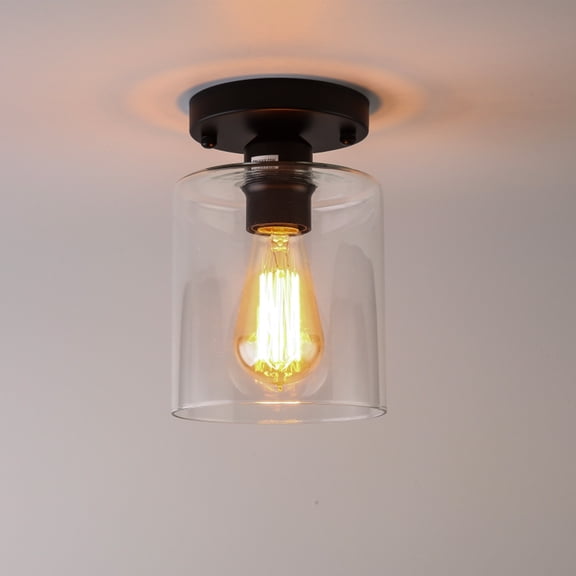 LOHASLED Glass Semi Flush Mount Lighting – Vintage Industrial Design with Clear Glass Shade, 1-Light Fixture for Hallways, Kitchens, Dining Rooms & Commercial Spaces