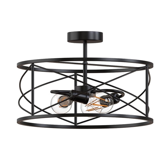 LOHASLED Industrial Black Metal 13.4in 3-Light Semi Flush Mount Ceiling Light for Kitchen Dining Room Hallway (Not Included)