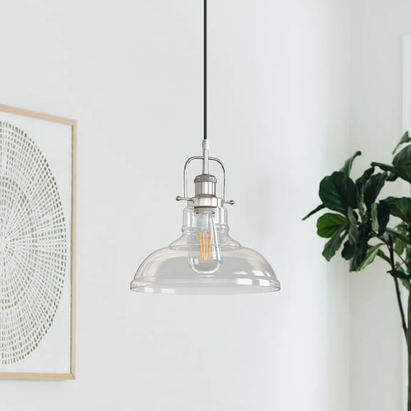 LOHASLED Nickel Pendant Light with Clear Glass Shade, Adjustable Hanging Ceiling Lamp E26 for Kitchen Dining Room Living Room (Not Included)