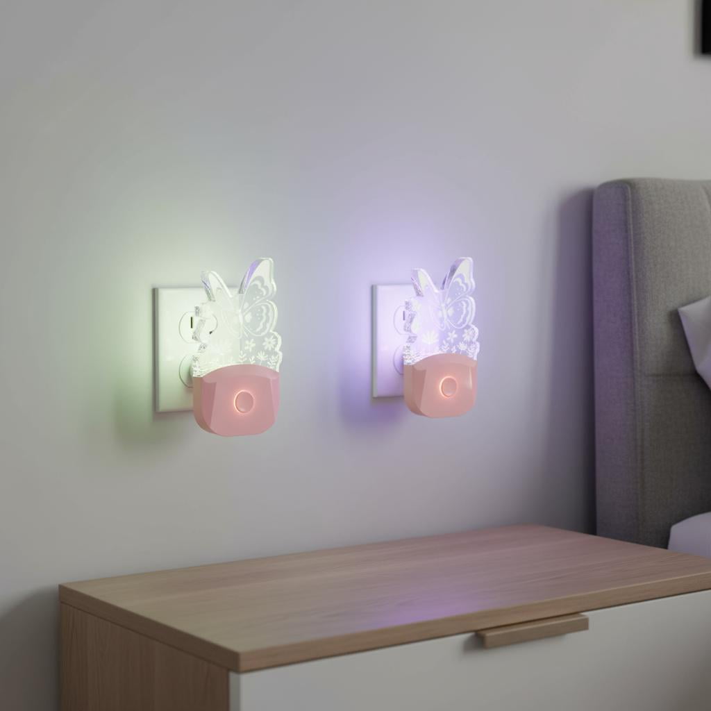LOHASLED Pink Butterfly Multicolor LED Plug In Night Light with Color Changing