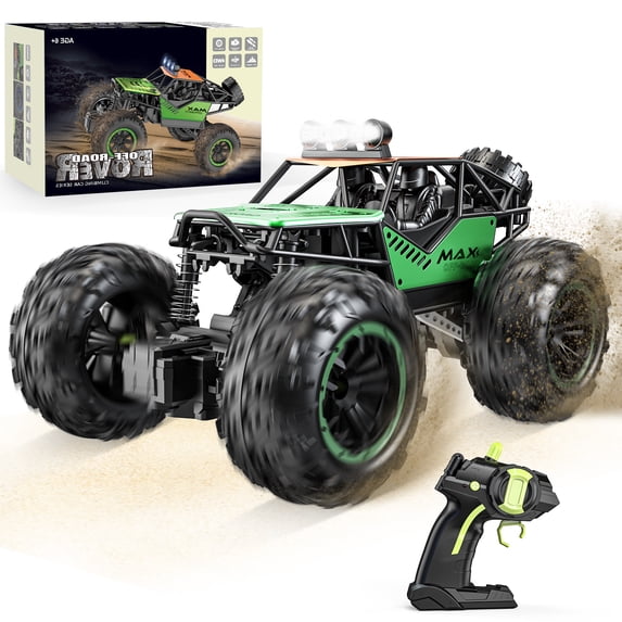 LOHEER Remote Control Car 1:18 All-Terrain Metal Shell RC Monster Truck, Anti-Slip Tires, LED Light