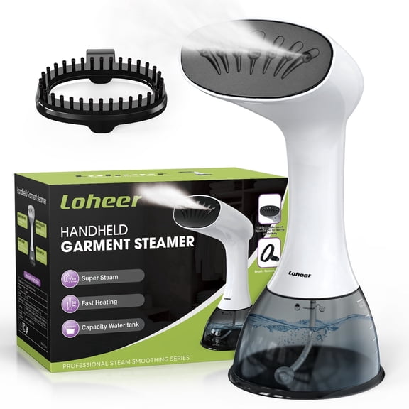 LOHEER Steamer for Clothes, 1350W Portable Handheld Garment Steamer, 400ml Water Tank, White/Black