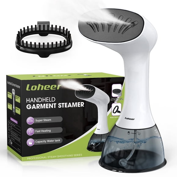 LOHEER Steamer for Clothes, 1350W Portable Handheld Garment Steamer, 400ml Water Tank, White/Black