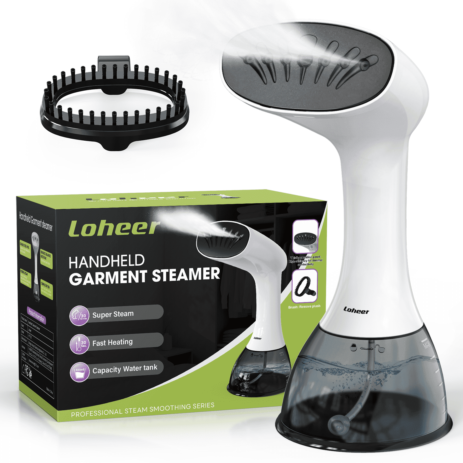 LOHEER Steamer for Clothes, 1350W Portable Handheld Garment Steamer, 400ml Water Tank, White/Black - Walmart.com