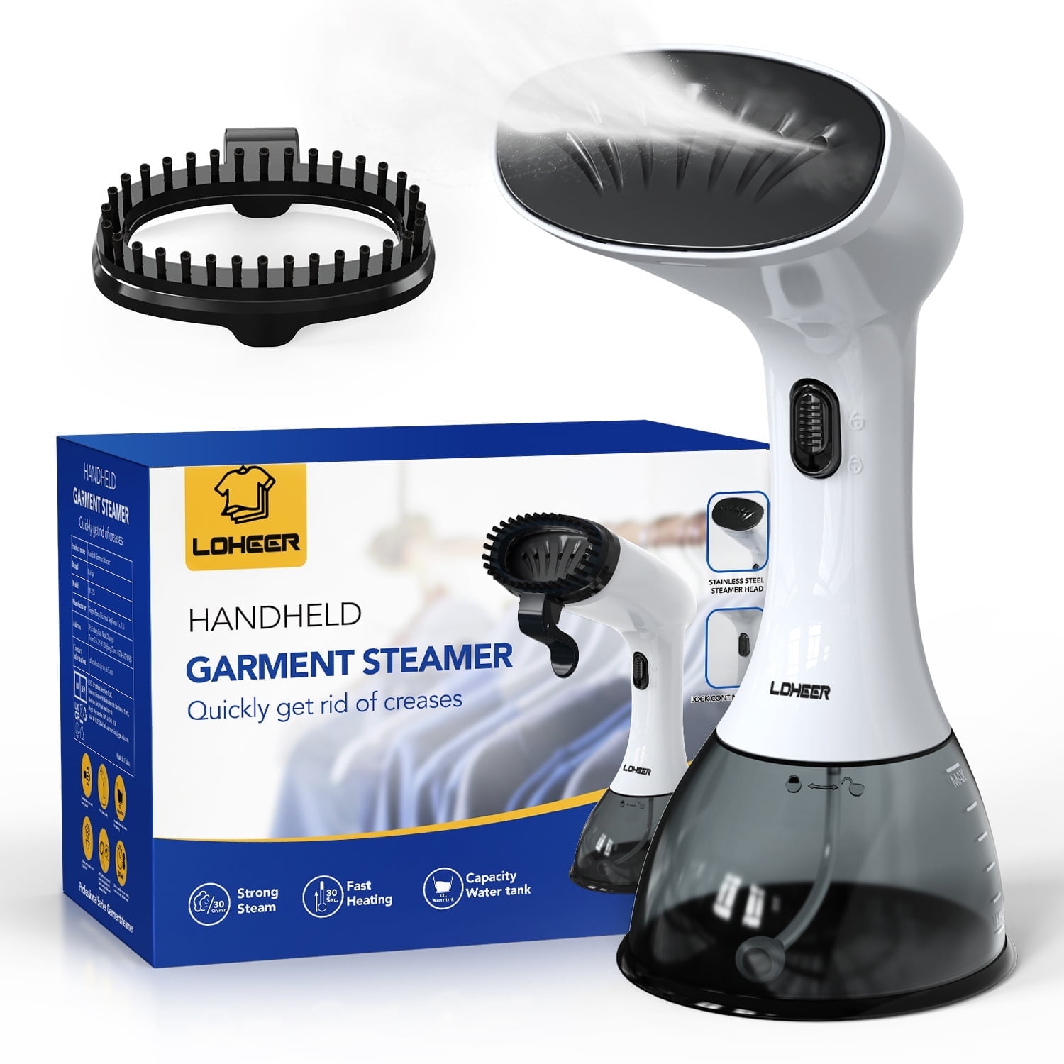 LOHEER Steamer for Clothes, 1350W Portable Handheld Garment Steamer, 400ml Water Tank, White/Black - Walmart.com