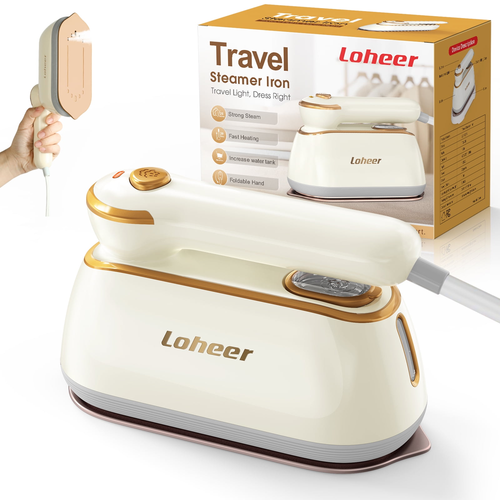 LOHEER Travel Steamer for Clothes, 1300W Portable Steam Iron, 15s Fast Heat-up, Clothes Steamer