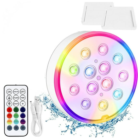 Pool Lights, Rechargeable Submersible LED Lights Waterproof Underwater Lights Led 13 Lights Rgb Remote Control Diving Lights Timing Pool Bottom Lights for Inground Pool, Pond, Aquarium, Party