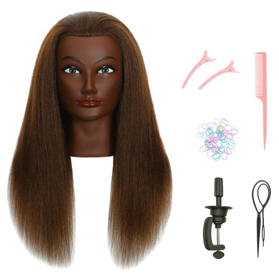 RYHAIR African American Mannequin Head 100% Human Hair for Practice Braiding Styling Cosmetology Barber Training with Stand