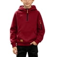 thumbnail image 1 of LOINRODI Boys Half Zip Hooded Sweatshirt, Raglan Sleeve Zip Arm Pocket Pullover Fleece Lined Casual Long Sleeve Fall Street Pullover Hoodie Wine Size 10, 1 of 9