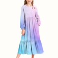thumbnail image 1 of LOINRODI Girls Long-Sleeve Tiered Maxi Dress Gradient Colors Spring Fall Pockets Design Soft Girls' Casual Dresses Navy 10, 1 of 6
