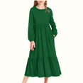 thumbnail image 1 of LOINRODI Girls Long-Sleeve Tiered Maxi Dress Pockets Design Soft Solid Colors Spring Fall Girls' Casual Dresses Army Green 5, 1 of 6
