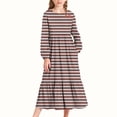 thumbnail image 1 of LOINRODI Girls Long-Sleeve Tiered Maxi Dress Soft Pockets Design Spring Fall Stripe Prints Girls' Casual Dresses Coffee 8, 1 of 6
