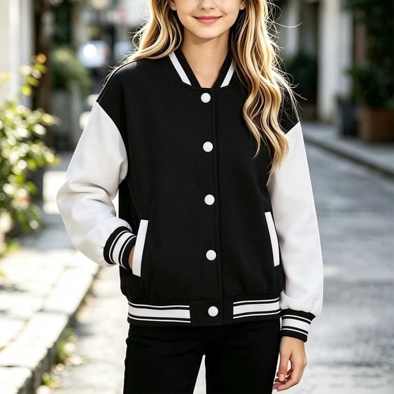 LOINRODI Girls Varsity Baseball Jacket, Black