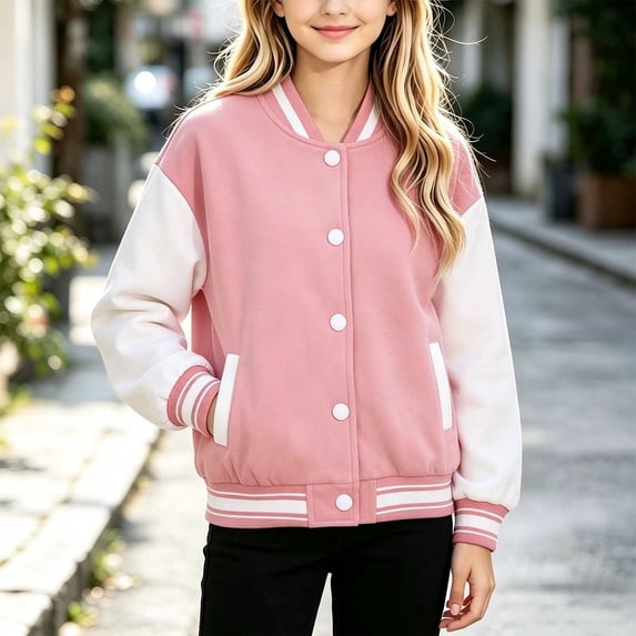 LOINRODI Girls Varsity Baseball Jacket, Pink