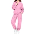thumbnail image 1 of LOINRODI Girls Zip Up Hoodie Tracksuit Set, Long Sleeve Cargo Pocket Relaxed Fit Solid Color 2 PC Outfit Jogger Pants Children Clothes Pink Size 5-6T, 1 of 7