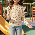 thumbnail image 1 of LOINRODI Little Girls Cute Print Ruffle Ribbed Long Sleeve Top Fashion Mock Neck Long Sleeve Soft Fall Casual Kids Blouse Beige 5-6 Years, 1 of 7