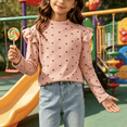 thumbnail image 1 of LOINRODI Little Girls Cute Print Ruffle Ribbed Long Sleeve Top Fashion Mock Neck Long Sleeve Soft Fall Casual Kids Blouse Red 7-8 Years, 1 of 7
