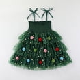 thumbnail image 1 of LOINRODI Toddler Girls Christmas Tulle Dress, Tiered Skirt Adjustable Straps Sleeveless Pom Pom Decor Cute Star Print Holiday Tutu Cake Dress Green Size 4 T, 1 of 9