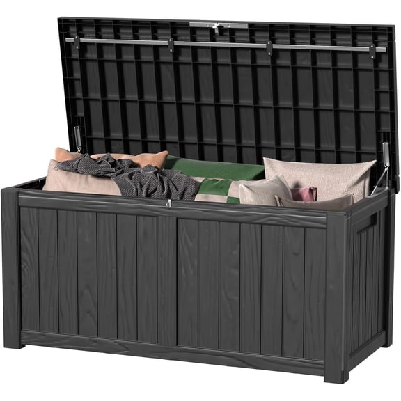 LOJIAWOWE 150 Gallon Resin Deck Box, Waterproof Lockable Outdoor Storage Container for Patio Furniture, Pool Supplies, Black