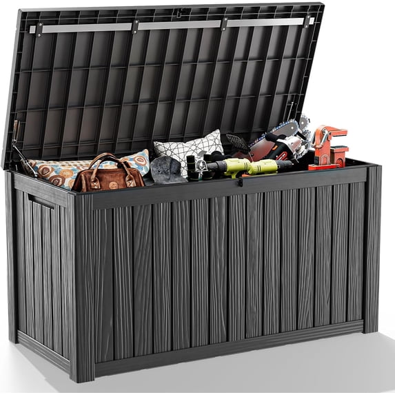 LOJIAWOWE 270 Gallon Resin Deck Box, Waterproof Lockable Outdoor Storage Container for Patio Furniture, Pool Supplies, Black