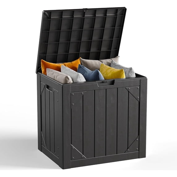 LOJIAWOWE 30 Gallon Outdoor Deck Box, Lockable Waterproof Storage Box for Patio Cushions & Garden Tools, Weatherproof Deck Storage Container with Tool-Free Assembly (Black)